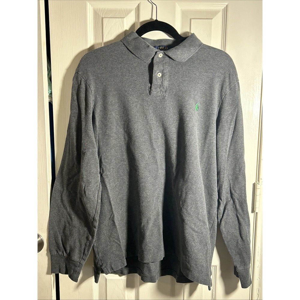 Polo Ralph Lauren Shirt Mens Size‎ L Gray Pony Logo Long Sleeve Classic Fit